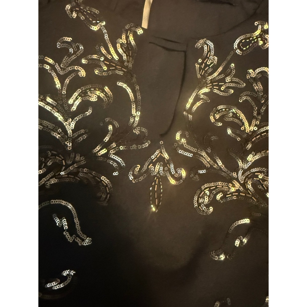 White House Black Market‎ Black Sleeveless Sequin Embellished Tank Top Medium - Picture 3 of 5